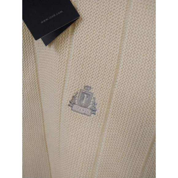 Izod Men LG Sweater NWT Ivory Long Sleeves Crew Neck Banded Waist & Sleeves Logo - Picture 2 of 6